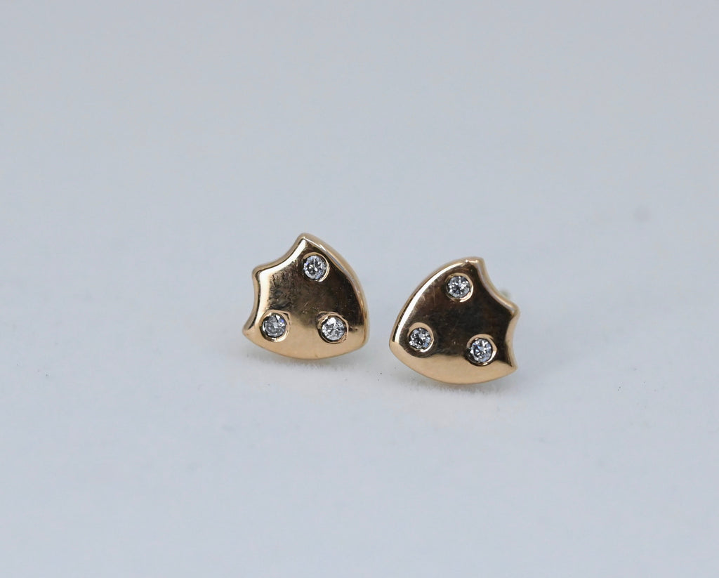  14k Gold & Diamond Shield Studs Earrings