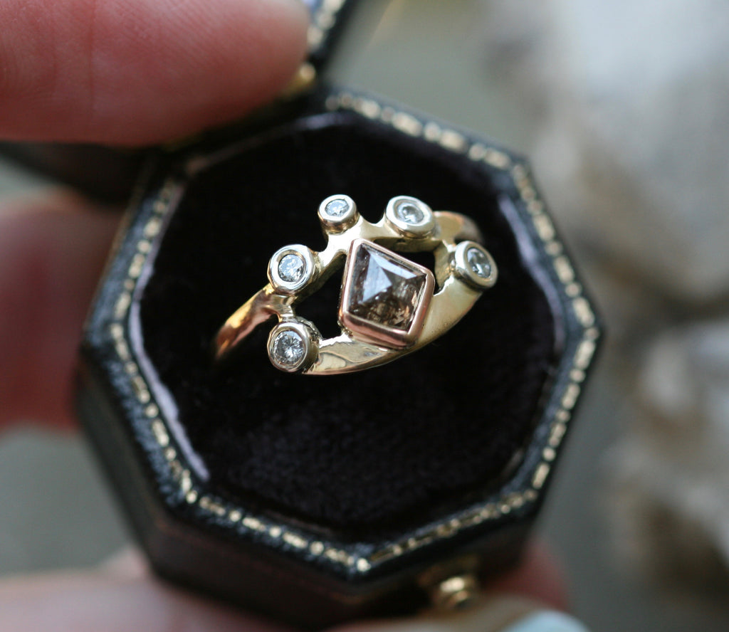 Cognac Rosecut Diamond 18k Gold Ring - size 5.25 Latta
